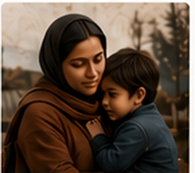 A mother holding a child